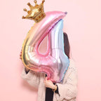 Luxury Gradient Modern 32inch Rainbow number Foil Balloons For Birthday party Decorations Kids Rose Ballons With Crown From 0-9 Numbers - SJB-DIAMOND ELITES