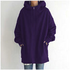 Zipper Hooded Long Plus Fleece Sweatshirt Pi-Mart