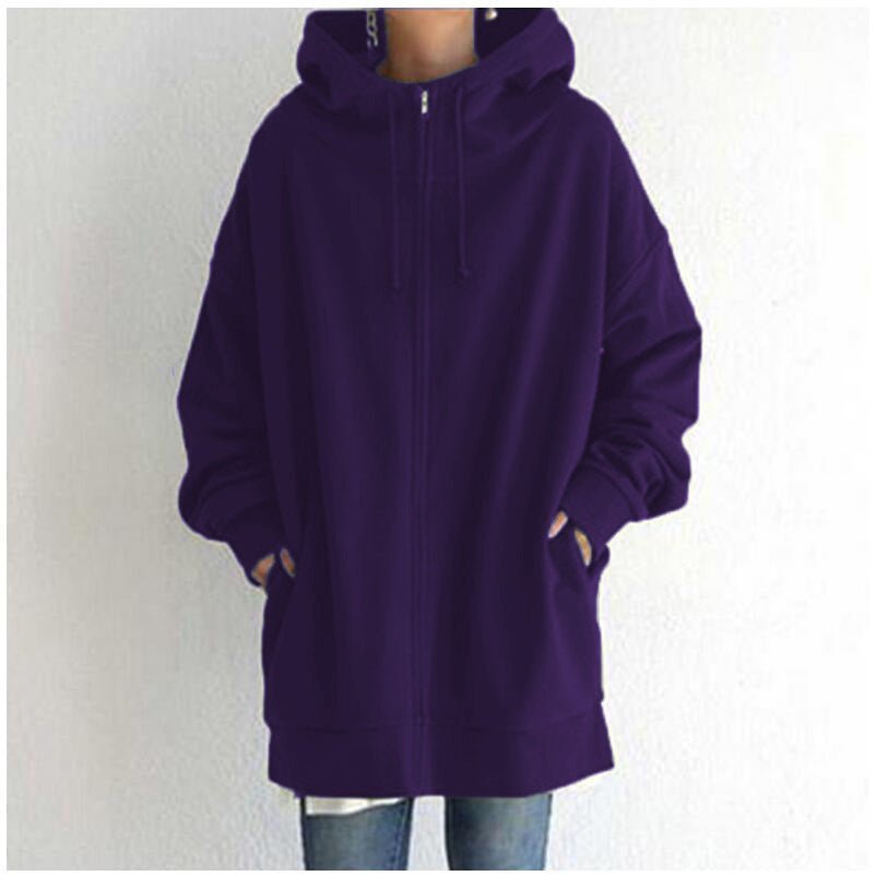 Zipper Hooded Long Plus Fleece Sweatshirt Pi-Mart