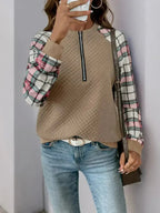 Perfee Plaid Half Zip Long Sleeve Texture Sweatshirt - SJB-DIAMOND ELITES