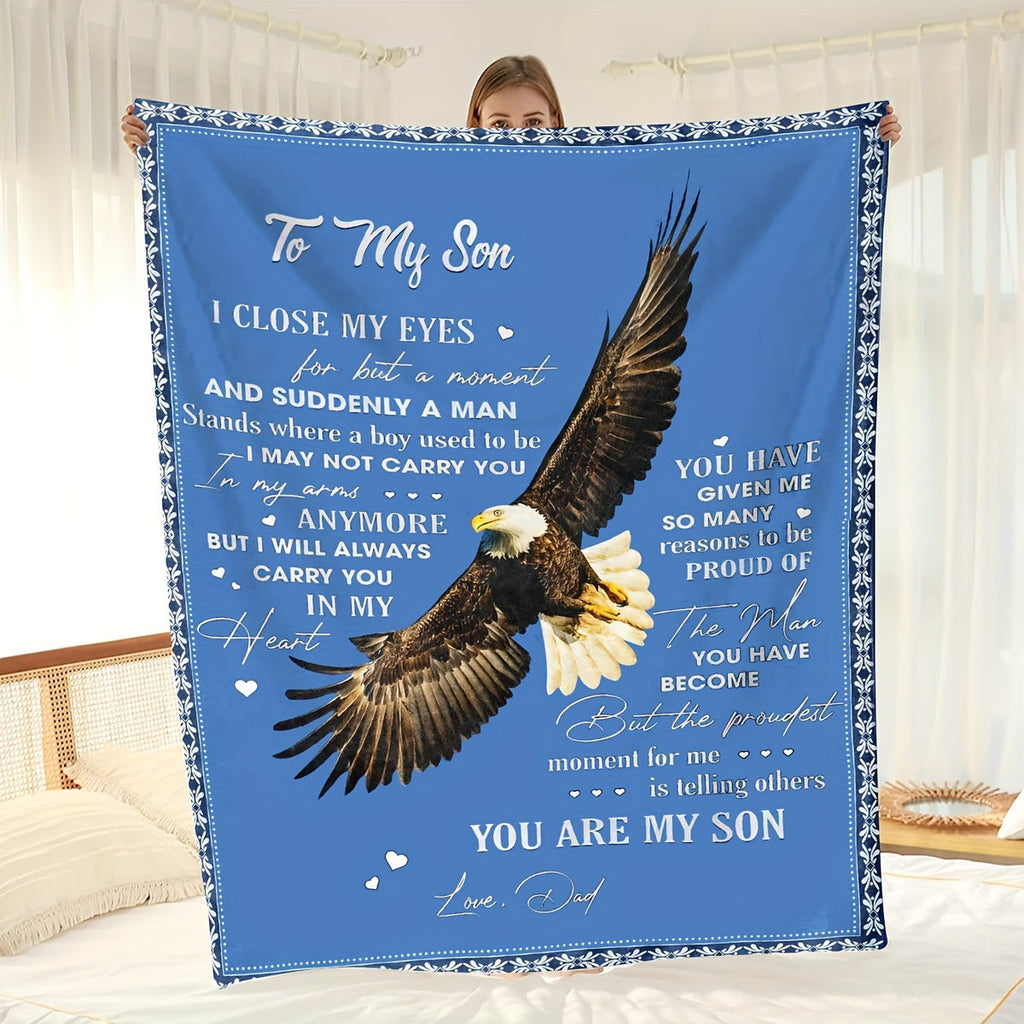 1pc To My Son Eagle Blanket Creative Text Letter To Son Eagle Pattern Soft Blanket Flannel Blanket For Sofa Bed Lootquake LLC