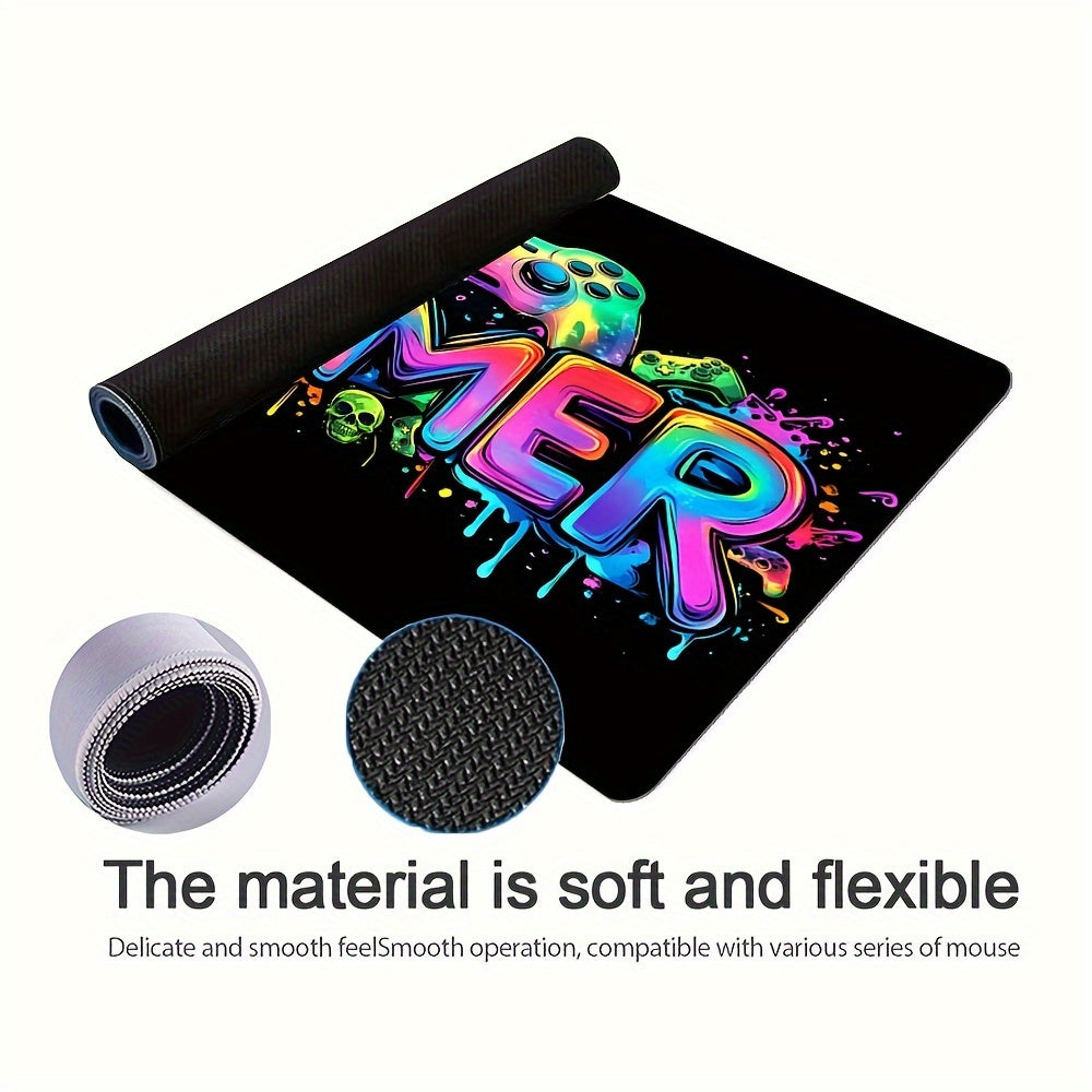 Extra-Large Gaming Mouse Pad with UV Black Light Feature - Non-Slip, Washable Rubber Base, Game Console Design Desk Mat for Gamers and Office Use Lootquake LLC