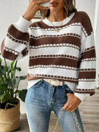 Striped Round Neck Long Sleeve Sweater - SJB-DIAMOND ELITES