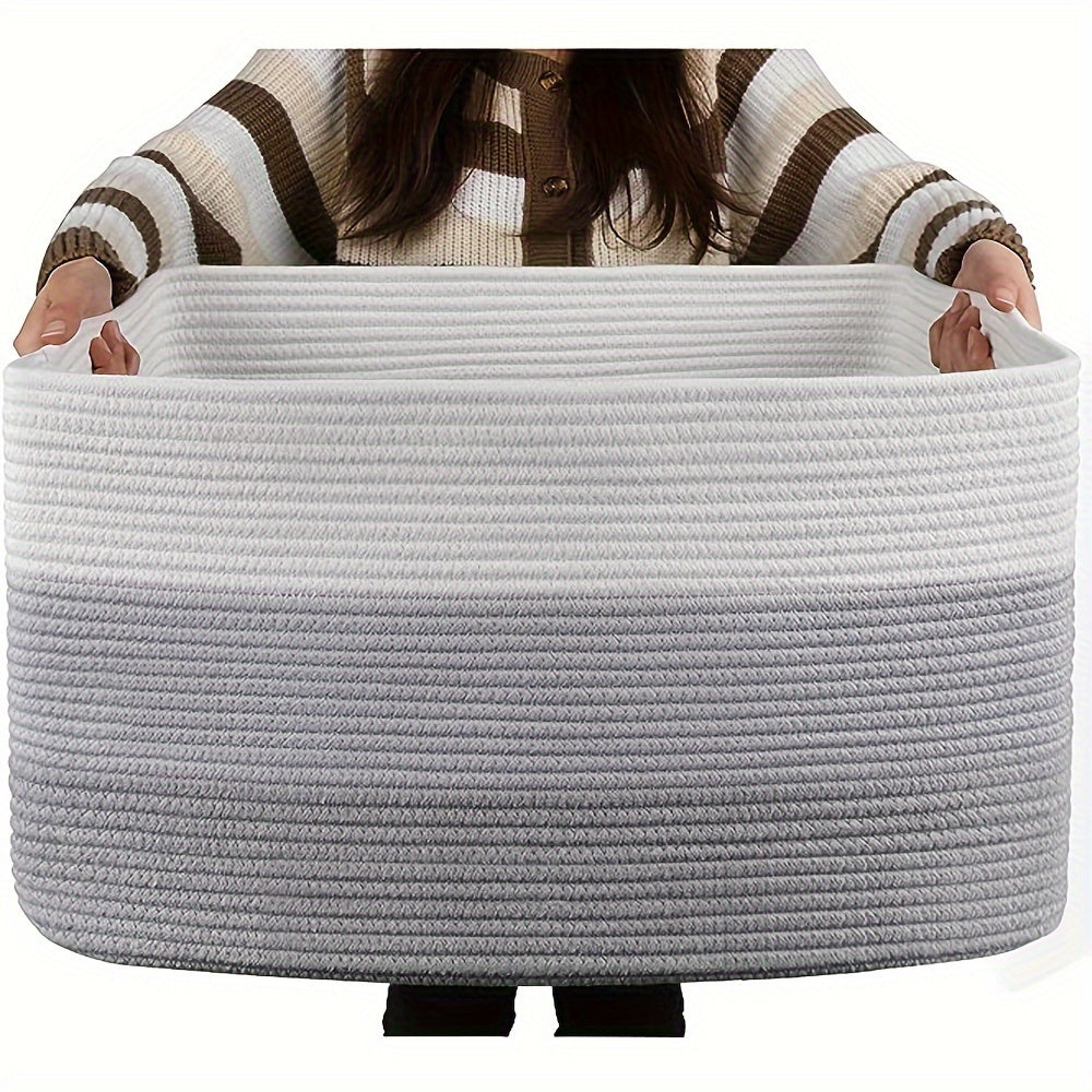 1pc 21.6" X 16.9" X 11.8" Large Rectangular Blanket Basket, Woven Gift Storage Basket, Living Room Organizer, With Handles Lootquake LLC