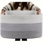 1pc 21.6" X 16.9" X 11.8" Large Rectangular Blanket Basket, Woven Gift Storage Basket, Living Room Organizer, With Handles Lootquake LLC