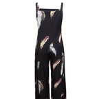 Women's Feather Print Ruffle Hem Pleated Fashionable Jumpsuit - SJB-DIAMOND ELITES