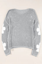 60s Flower Drop Shoulder Hollow Knit Top Light Grey -Femstylo