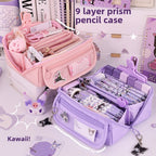 Girls Heart Prism Pencil Case, Large Capacity Elementary School Stationery Box, Girls Stationery Bag, Multifunctional Pencil Case