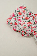 Pink Plus Size Floral Square Neck Puff Sleeve Ruffle Maxi Dress