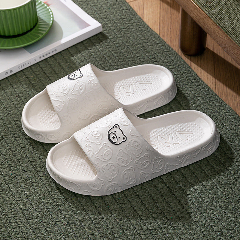 Cute Bear Slippers Indoor Non-slip Thick Soles Floor Bedroom Bathroom Slippers For Women Men Fashion House Shoes Summer Pi-Mart
