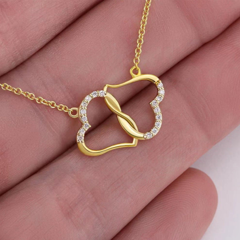 Fashion Double Heart Love Necklace With Rhinestones Inlaid Zircon Mother Valentine's Day Gift Pi-Mart