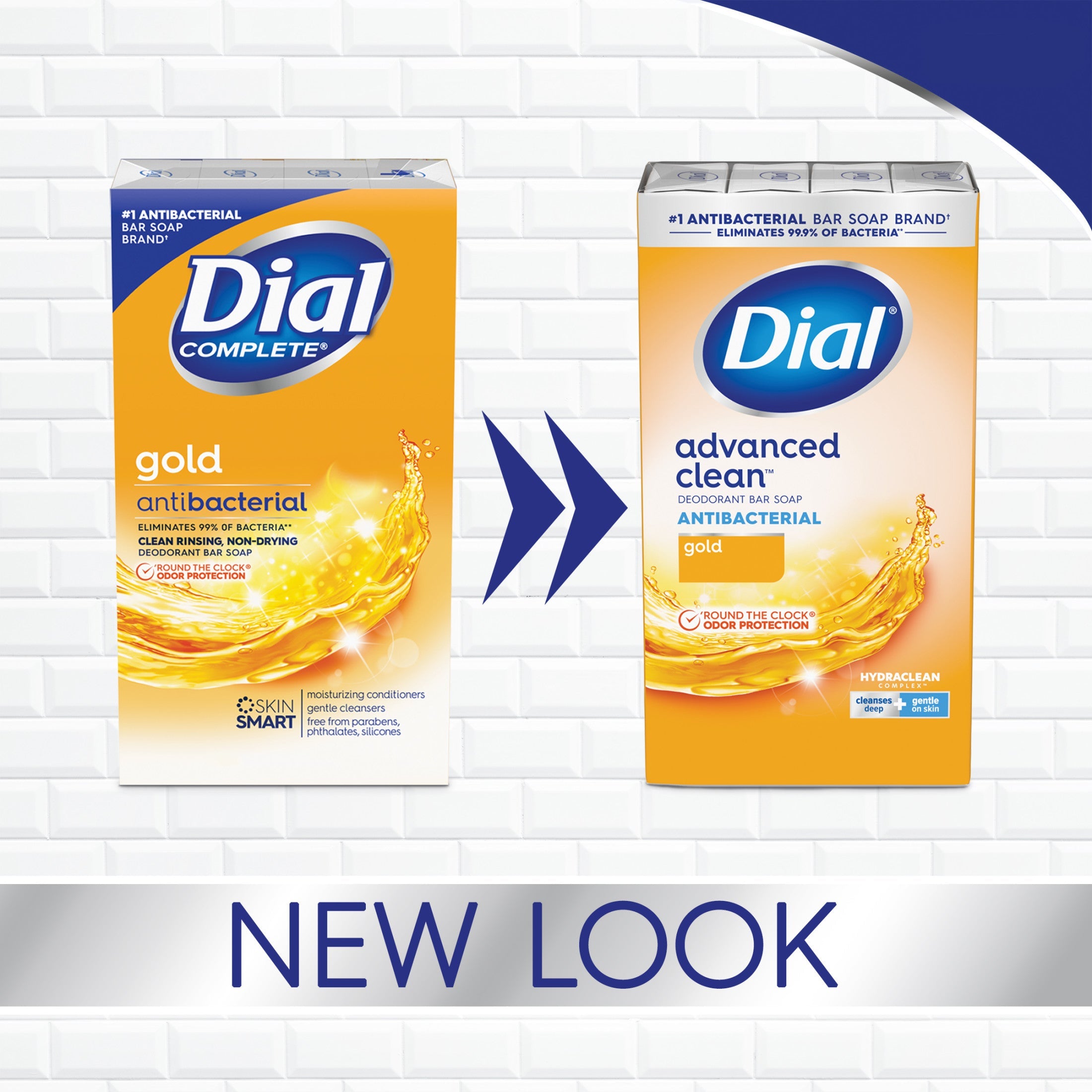 Dial Antibacterial Deodorant Bar Soap, Advanced Clean, Gold, 4 oz, 4 Bars