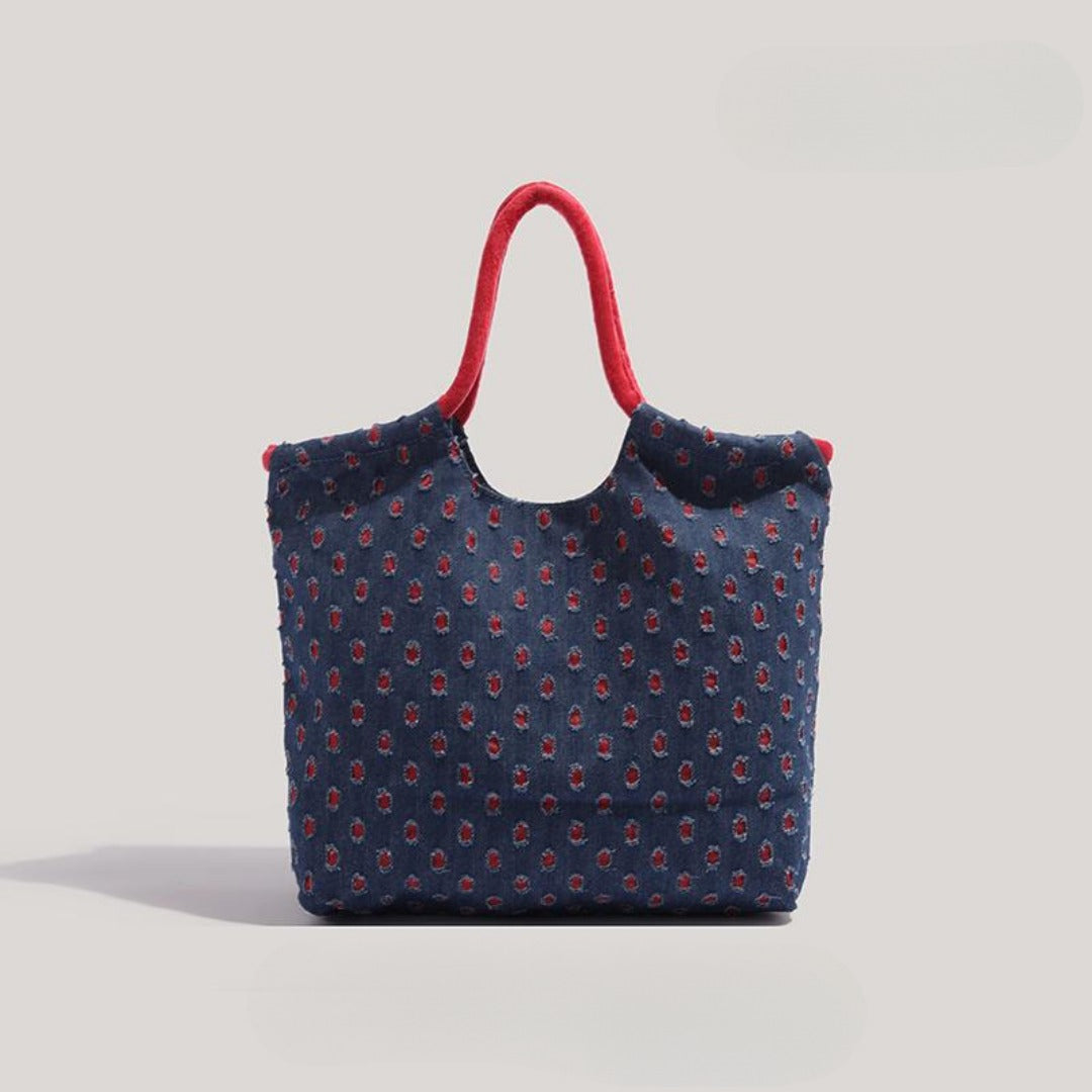 Retro denim tote bag, large capacity fashion shoulder bag, cute versatile tote bag for women