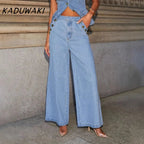 KADUWAKI Slim Denim Waistcoat Jeans 2pc Women Elegant Single Breasted O Neck Vest Wide Leg Pants Spring Lady High Street Outfits Purplish Diva