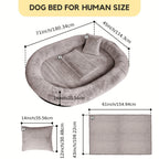 [Cozy Dog Bed] Orthopedic Faux Fur Dog Bed | Cozy Human-Sized Dog Bed For All Breeds - 71"x45"x14" With Blanket And Pillow, Washable, Includes Plush Pillow & Blanket Lootquake LLC