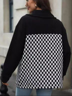 Black Checkered Snap Down Long Sleeve Jacket Stylish & Functional Buttoned Outerwear Stevvex