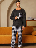 Polyester Long Sleeve Trousers Men's Pajama Set
