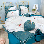 Strawberry Embroidery Cotton Four-Piece Cotton Bedding Silk Duvet Cover Pi-Mart