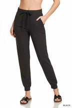 Zenana Drawstring Scuba Joggers with Pockets THRIXINE