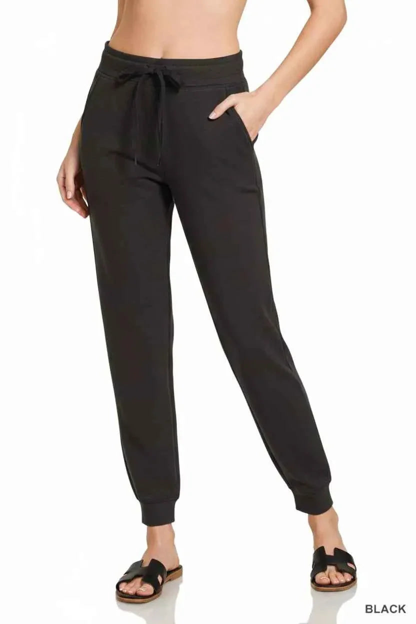 Zenana Drawstring Scuba Joggers with Pockets THRIXINE