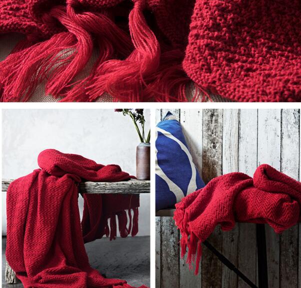Warm Cozy Knitted Throw Blankets Red 130cm X160cm Pi-Mart