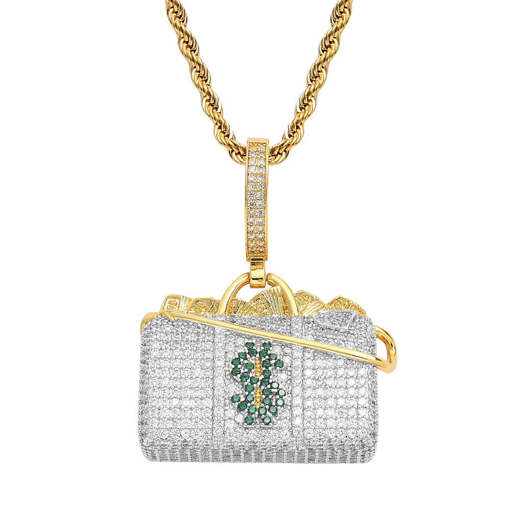 Hip-hop Pendant With Micro-inlaid Zircon On The Dollar Packet Pi-Mart