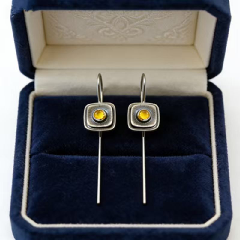 French-Style Vintage Geometric Square Distressed Pearl Earrings Pi-Mart