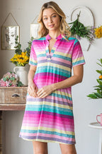 Colorful Full Size Striped Short Sleeve Mini Tee Dress Plus Size Casual Essential Summer Dress