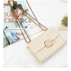 Woven small square bag women, stylish fashion shoulder crossbody bag, versatile chain straw bag - SJB-DIAMOND ELITES