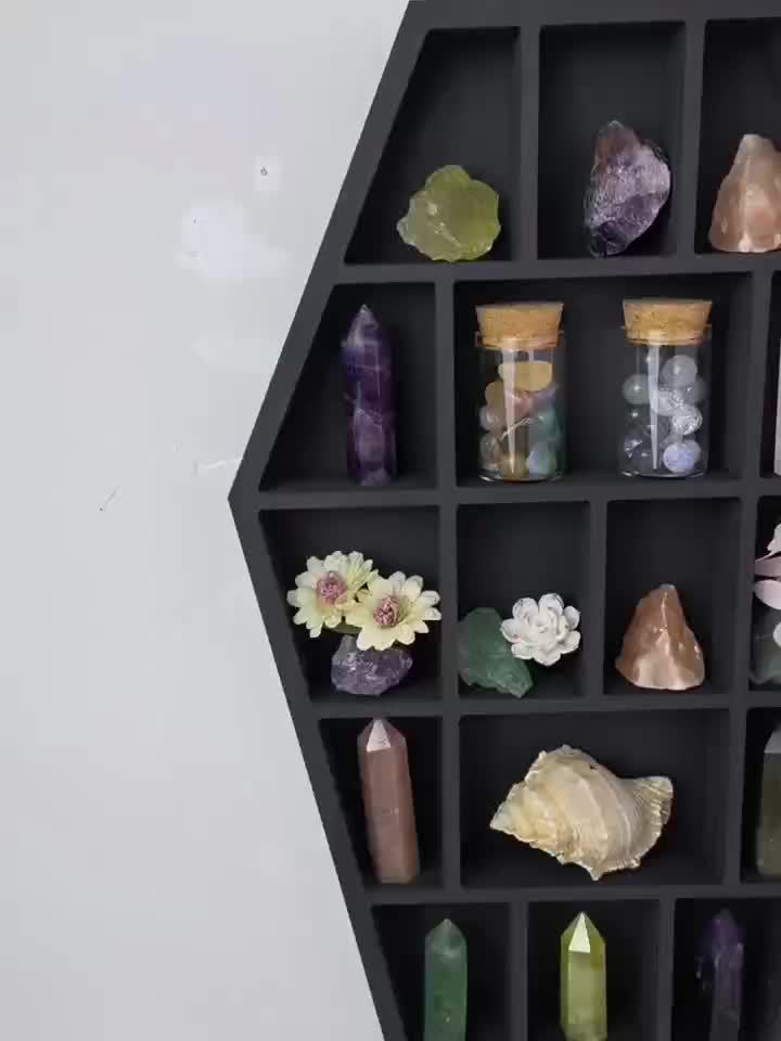1pc Gothic Coffin Shape Storage Rack, Wooden Wall Mounted Storage Rack, Crystal Stone Storage Display Rack, Scented Candle Crystal Stone Organizer Display Holder, Wall Decor, Home Decor, Box,Cabinet,Rack for Outdoor Storage Lootquake LLC