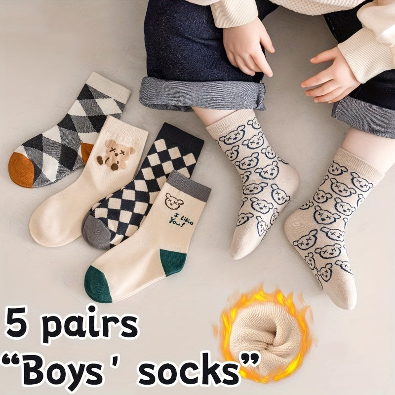 5 Pairs of Vibrant Cartoon Checkered Crew Socks for Boys - Calf Socks with Breathable, Comfy, Casual Style for Unisex Kids, Perfect for Outdoor Play All Seasons, Soft, Gentle, and Durable Lootquake LLC