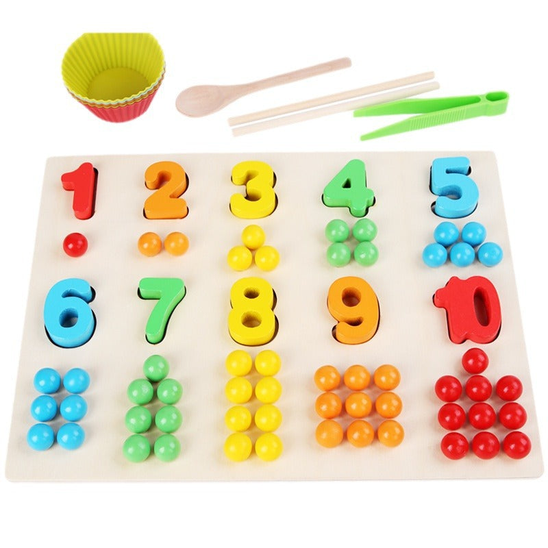 Children's Wooden Fine Action Digital Clip Beads Operation Board Digital Cognitive Color Matching Early Educational Toys Pi-Mart