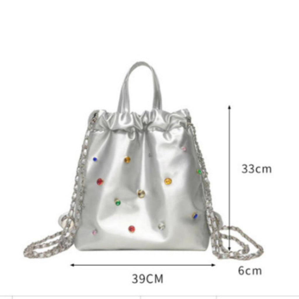 Versatile large capacity backpack purse, chain shoulder fashion diamond backpack with tote handle - SJB-DIAMOND ELITES