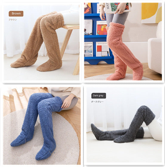 Over Knee High Fuzzy Long Socks Winter Warm Cold Leg Knee Joint Cold-proof Stockings Home Floor Sleeping Socks Pi-Mart