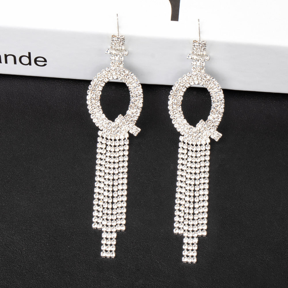 Fashion Jewelry 925 Silver Needle Ornaments Rhinestone Letter B Earrings Banquet Tassel Ear Ornaments Female Pi-Mart