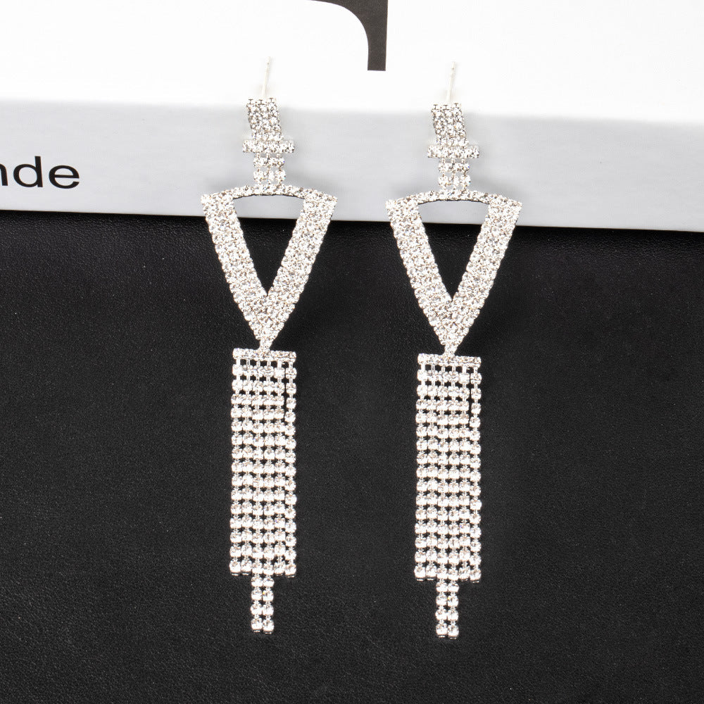 Fashion Jewelry 925 Silver Needle Ornaments Rhinestone Letter B Earrings Banquet Tassel Ear Ornaments Female Pi-Mart