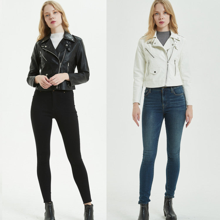 European And American Women's Short PU Motorcycle Jacket Pi-Mart