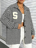 Houndstooth Button Down Long Sleeve Shacket - SJB-DIAMOND ELITES