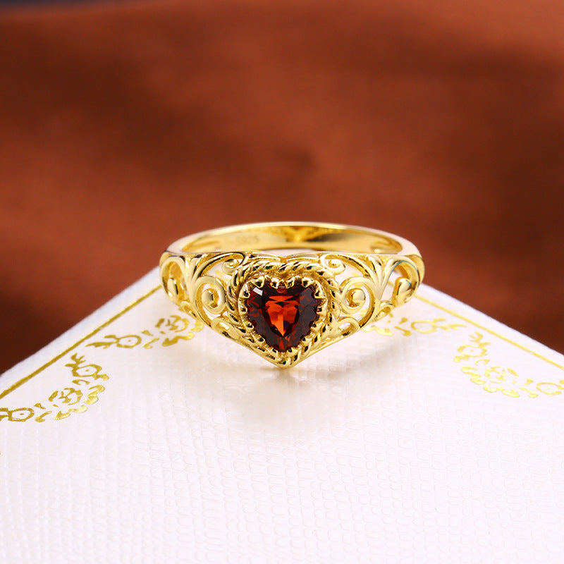 Heart Shaped Natural Garnet Ring Pi-Mart