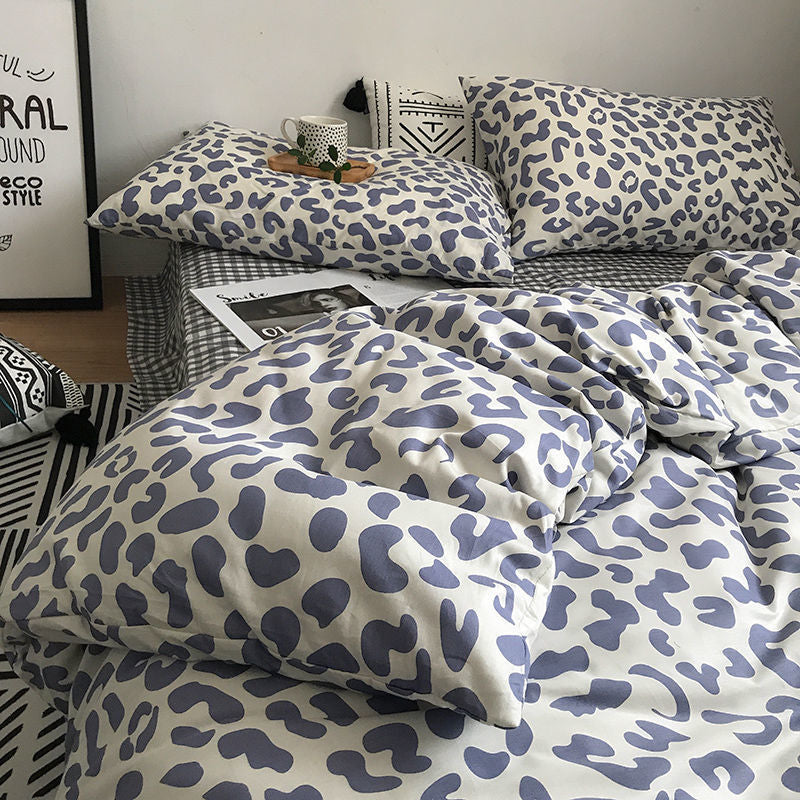 Washed Cotton Bedding Set - Plant and Flower Pattern Four-Piece Duvet Cover Set Pi-Mart