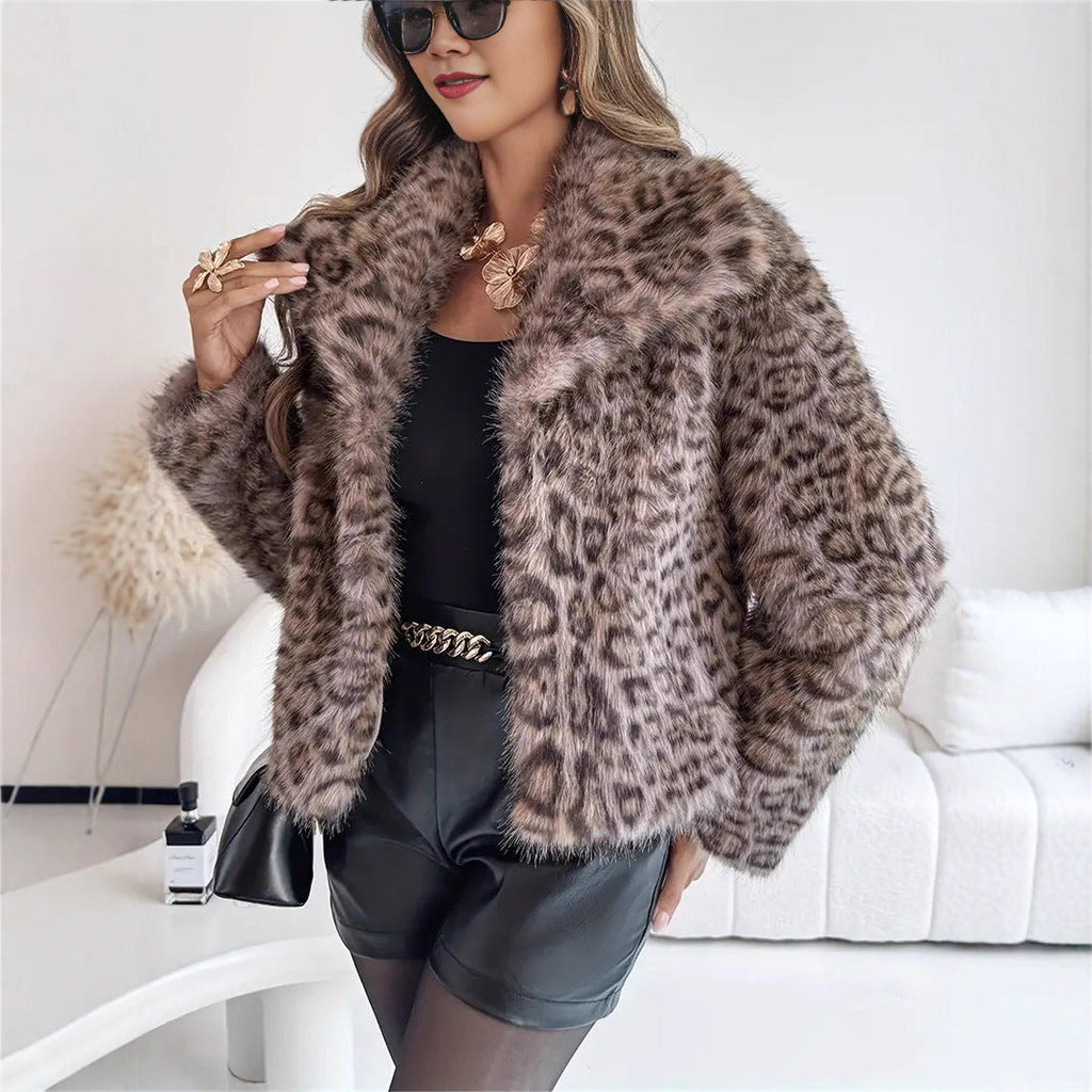 Gradient Dyed Pointed Lapel Long Sleeve Artificial Fur Coat Pi-Mart