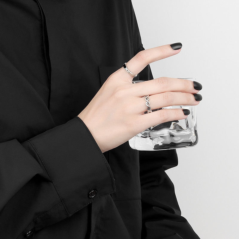 Silver Color Black Stone Ring Pi-Mart