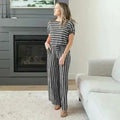 Stripe Jumpsuit Elastic Waist Back Keyhole