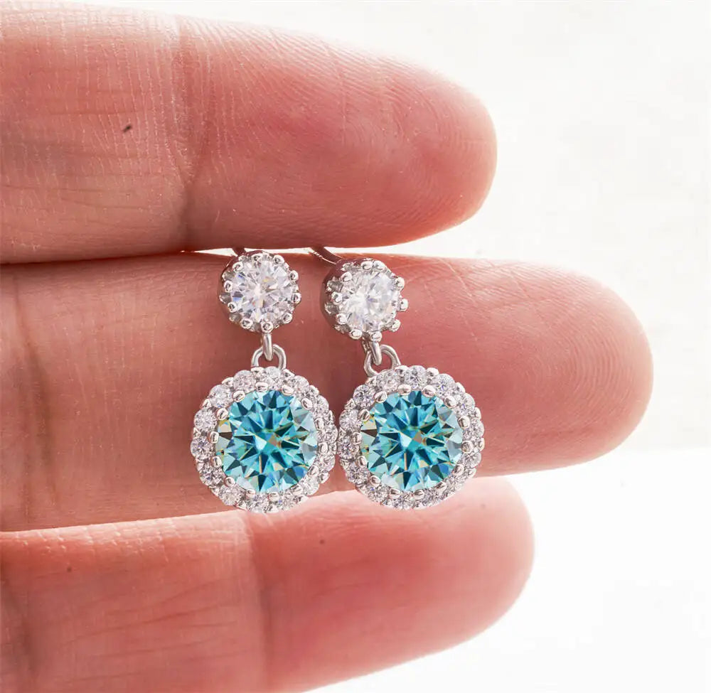 1CT 2Pcs D-Color Moissanite Drop Earrings 925 Sterling Silver With Certificate BandsCo Straps
