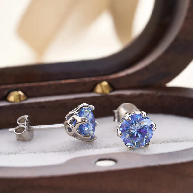 1ct-4ct D Color VVS1 3EX Round Moissanite Stud Earrings Platinum Plated 925 BandsCo Straps
