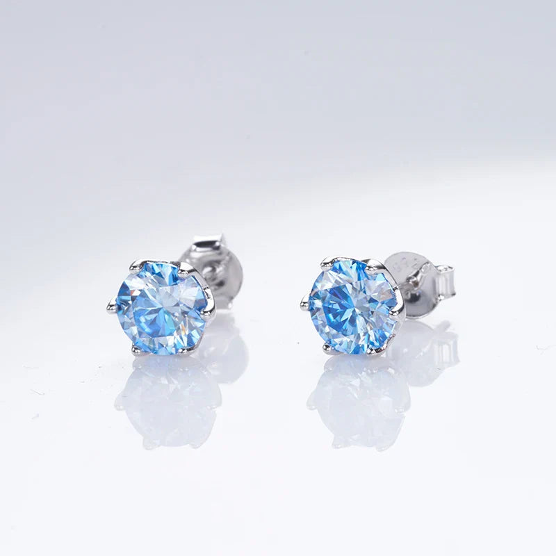 1ct-4ct D Color VVS1 3EX Round Moissanite Stud Earrings Platinum Plated 925 BandsCo Straps