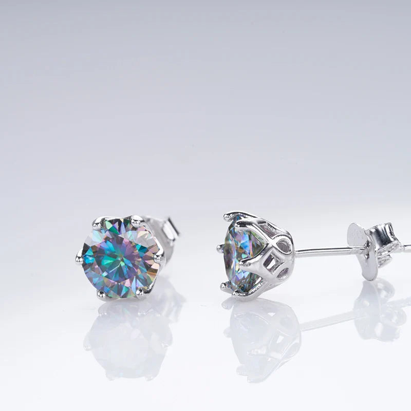 1ct-4ct D Color VVS1 3EX Round Moissanite Stud Earrings Platinum Plated 925 BandsCo Straps