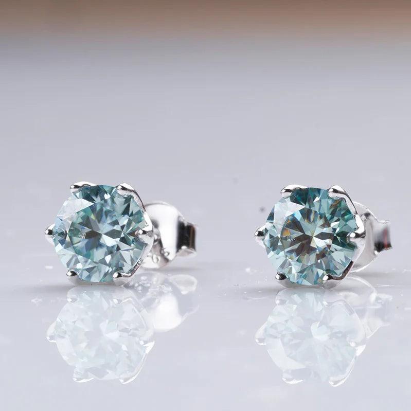 1ct-4ct D Color VVS1 3EX Round Moissanite Stud Earrings Platinum Plated 925 BandsCo Straps