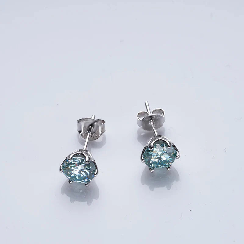 1ct-4ct D Color VVS1 3EX Round Moissanite Stud Earrings Platinum Plated 925 BandsCo Straps