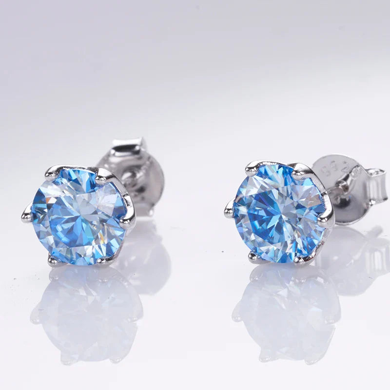 1ct-4ct D Color VVS1 3EX Round Moissanite Stud Earrings Platinum Plated 925 BandsCo Straps